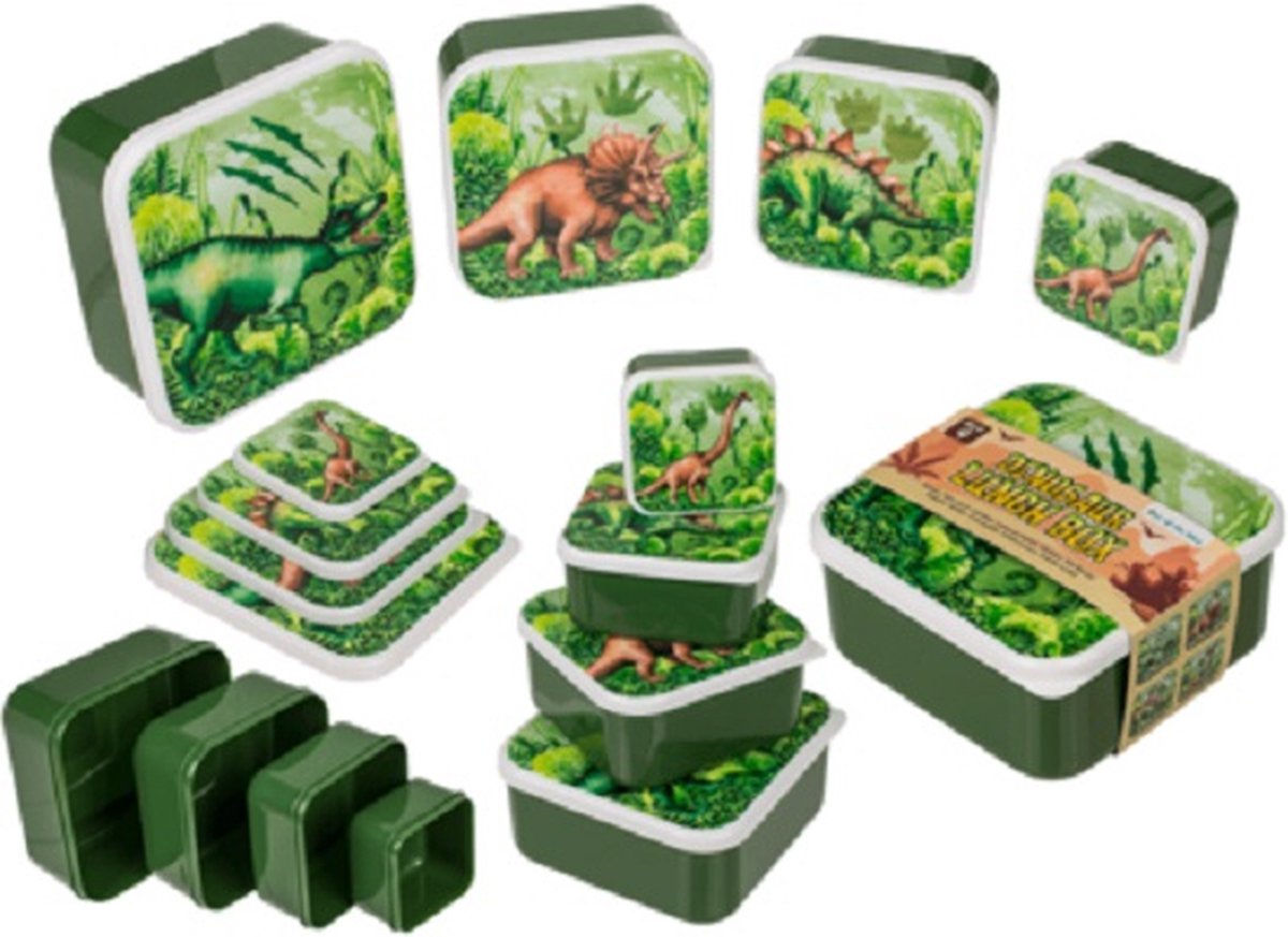 Dinosaurus lunchboxset (4x) - groen - (verschillende dino's)