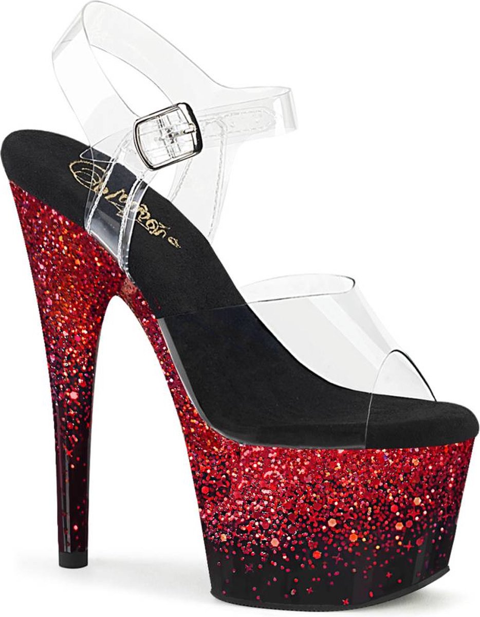 Pleaser - ADORE708SS Sandaal met enkelband, Paaldans schoenen - US 11 - 41 Shoes - Rood/Zwart
