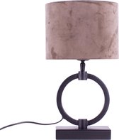 Tafellamp ring met velours kap Davon | 1 lichts | bruin / taupe / zwart | metaal / stof | Ø 15 cm | 37 cm hoog | modern / sfeervol design