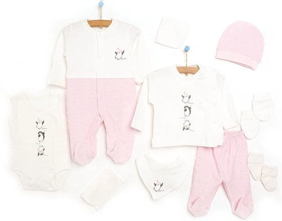Muts cadeau - Pinguïn 10-delige baby newborn kleding set meisje - Newborn set - Babykleding - Babyshower cadeau - Kraamcadeau