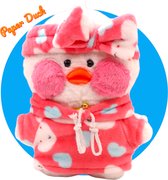 Klikkopers® - Paper Duck Knuffel - Roze Hoodie met Konijntjes - 30 cm - Paper Duck - Lalafanfan - Paperduck - Wit