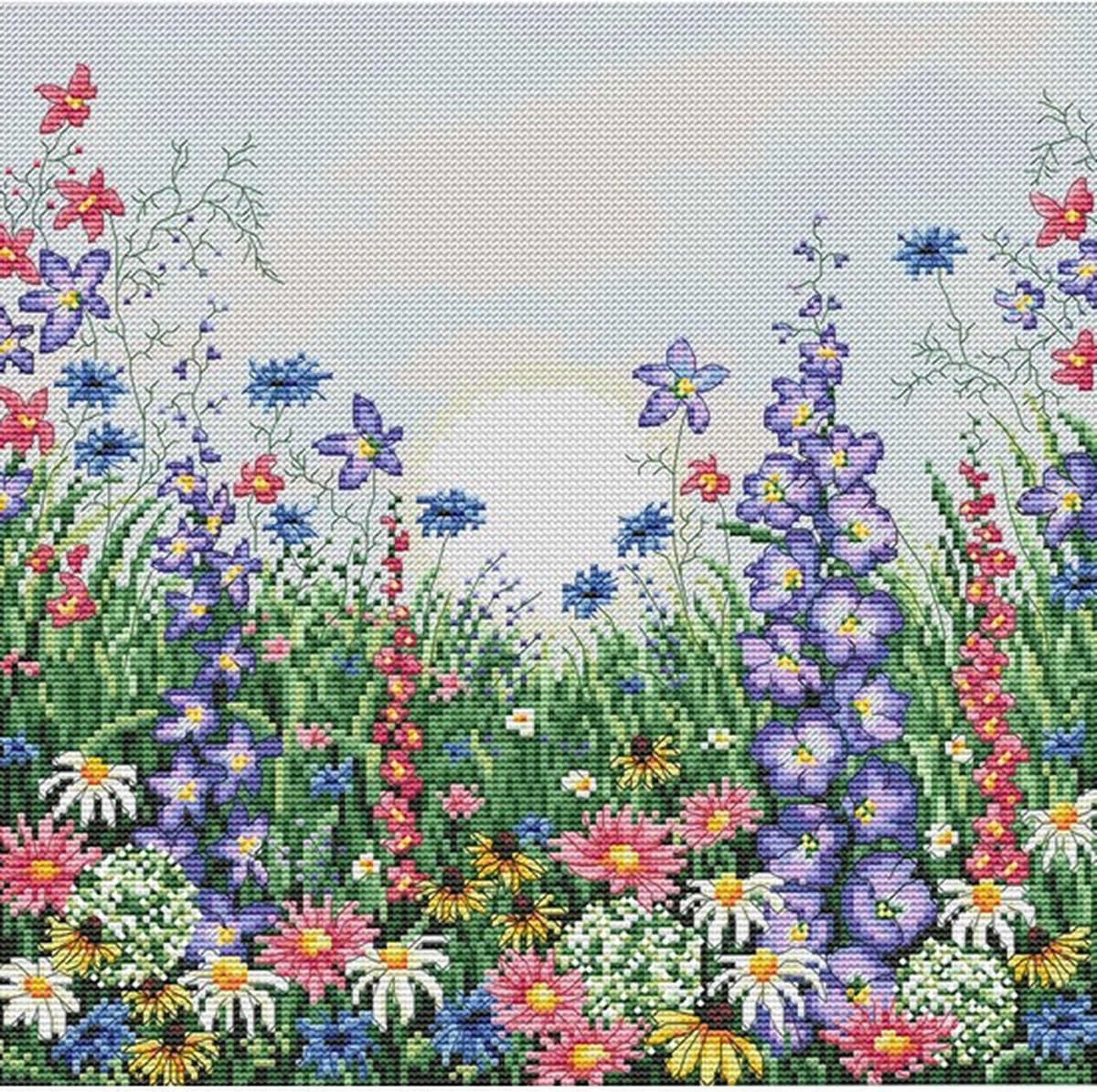 Borduurpakket met DMC garens - VDV - Flowering Meadow - telpatroon om zelf te borduren