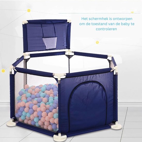 Babybox - Opvouwbaar - 180 x 150 x 66 cm - Modulaire Box van Mesh met 50 Ballen - Activiteitencentrum voor Kinderen