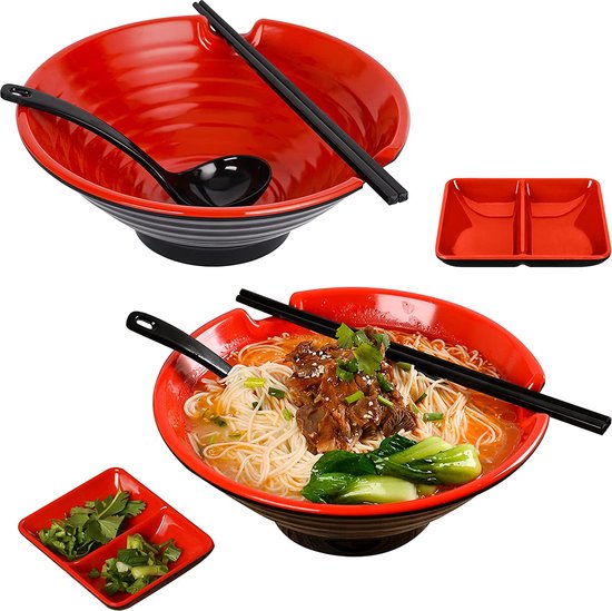 Ramen Bowl Set Van 2 - 1500ml Japanse Keramische Noedelschaal Met Lepels, Eetstokjes & Vorken - Housewarming Cadeau