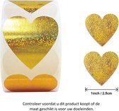 Rol met 500 Goudkleurige Hartjes met glitters stickers - 2.5 cm diameter - Heart - Hearts - Love - Liefde - Valentijnsdag - Cupido - Goud Glitter - Decoratie - Versiering - Verjaardag