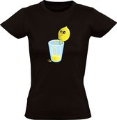 Citroen plast in een glas Dames T-shirt - fruit - drank - vitamine - limonade - citroensap - frisdrank - plassen - schattig - humor - grappig