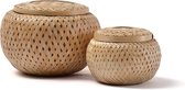 Set de 2 petits paniers décoratifs avec couvercles en bambou pour ranger les bagatelles, faits à la main et tressés (deux ronds)