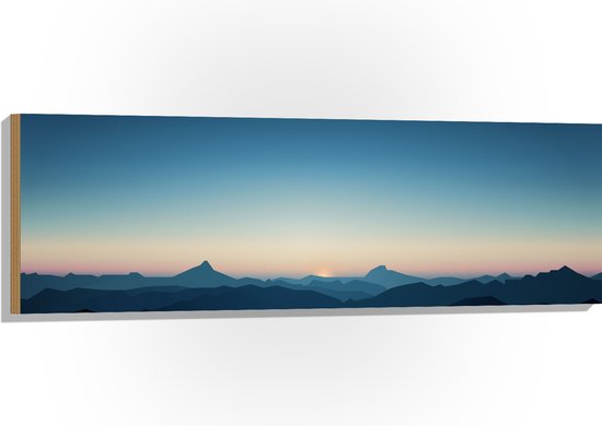 Hout - Zon Weg achter Heuvelige Bergen - 120x40 cm - 9 mm dik - Foto op Hout (Met Ophangsysteem)