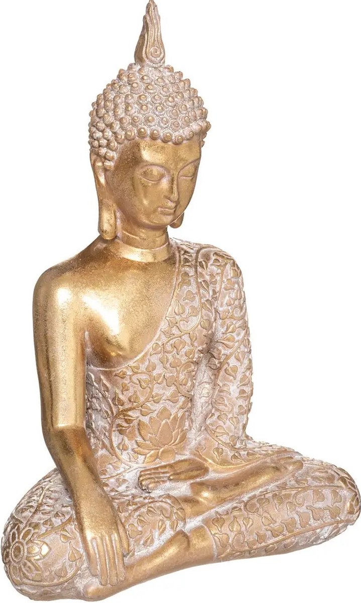 Atmosphera Home deco Boeddha beeld - goud kleurig - 20 x 32 cm - voor binnen