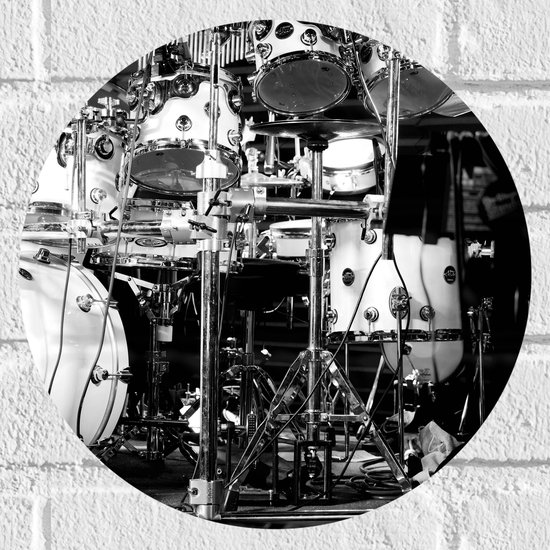 Muursticker Cirkel - Lichtgekleurd Drumstel (Zwart- wit) - 30x30 cm Foto op Muursticker