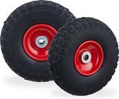 Relaxdays steekwagenwiel - 4.1/3.5-4 - rubber - 2 stuks - bolderkarwiel - antilekband - zwart-rood