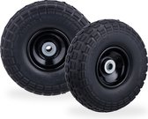 Relaxdays steekwagenwiel - 4.1/3.5-4 - rubber - 2 stuks - bolderkarwiel - antilekband - zwart-zwart