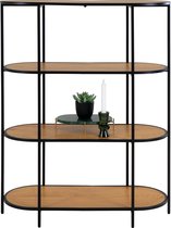House Nordic Vita Oval Vakkenkast - Metaal Frame Zwart - Eikenlook Planken 85x36x111 cm