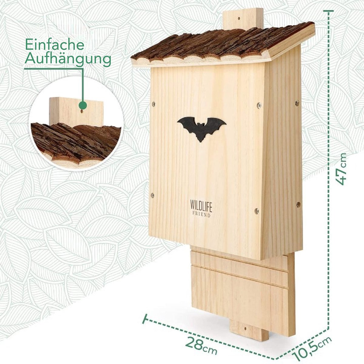 Grand Nichoir Chauve-Souris En Bois Naturel – Toit Écorce – Résistant Intempéries – Abri Toute L'Année