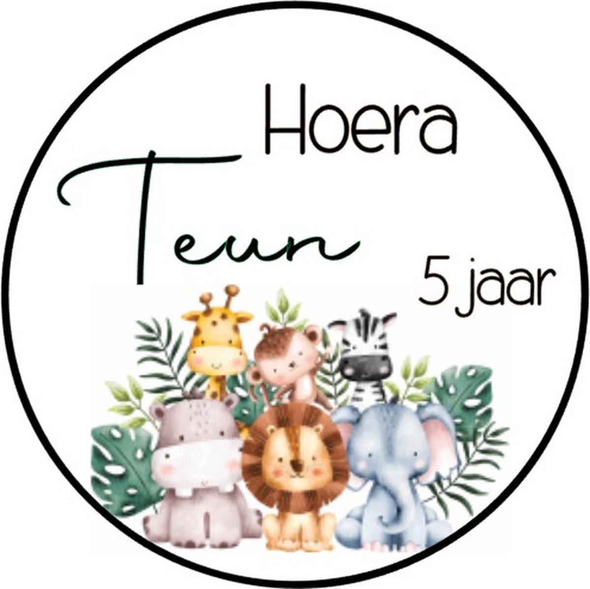 20 x Jungle Stickers Met Naam Leeftijd - Verjaardag Jungle - Dieren - Jungle - Safari - Gepersonaliseerd - Sluitstickers - Kinderfeest Traktatie - Uitdelen - Uitdeeltraktatie - Wensetiket - Rond - 40mm - Glossy sticker