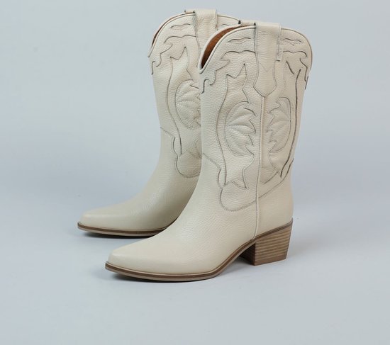 Eigendom totaal uitzetten Manfield - Dames - Witte leren cowboy laarzen - Maat 38 | bol.com