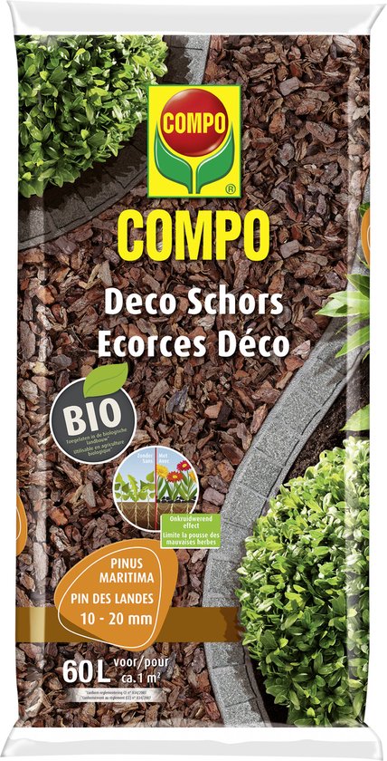 COMPO Deco Schors - kwalitatieve bodembedekker voor paden en speelruimten - voorkomt onkruid - kaliber 10-20 mm - zak 60L