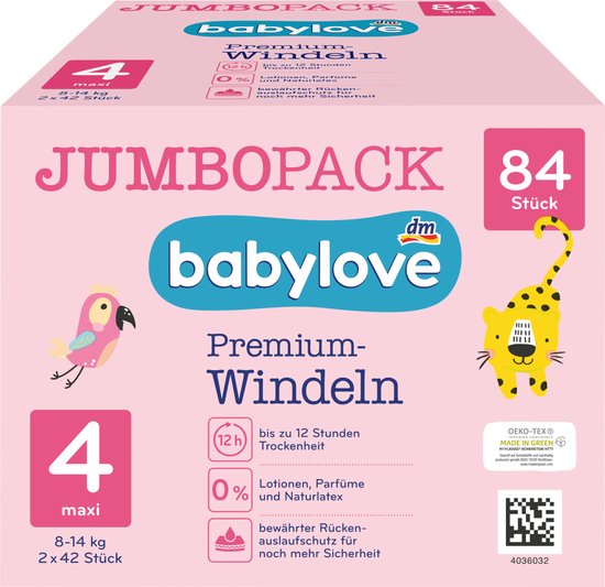 babylove Couche bébé Premium Taille 4 Maxi (8-14 kg), Pack Double, 84  pièces | bol