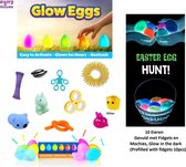 Happy Trendz® 10 Stuks Fidgets Mochies in paas eieren - glow in dark - Paaseieren met glowsticks - Glow-in-the-dark paaseieren gevuld met fidgets, mochies en glow sticks voor nachtelijke paaseierenjacht.