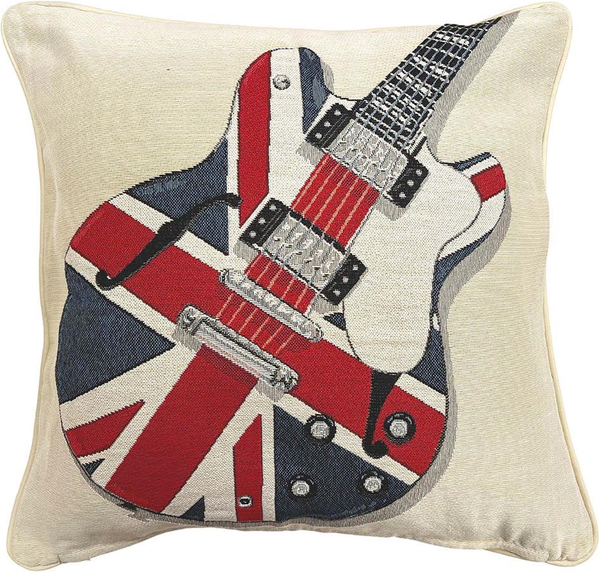 Signare Kussenhoes - luxe gobelinstof - Bulldog - Union Jack - Engelse vlag met gitaar blauw
