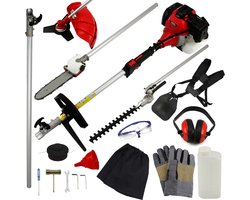 5-in-1 multitool voor de tuin - rood/zilver - 100cm - 52cc benzine