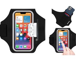 Pearlycase sportarmband hoes Geschikt voor Google Pixel 6/ 6A/ 6 Pro/ 7/ 7A/ 7 Pro/ 8a/ 9a/ 10 pro – sport armband – hardloop telefoonhouder – ruimte voor pasjes/ airpodcase/ sleutel – 4.7 t/m 6.9 inch – zwart