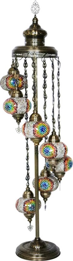 Handmade Turkse staande lamp 7 bollen Oosterse vloerlamp mozaïek multicolour