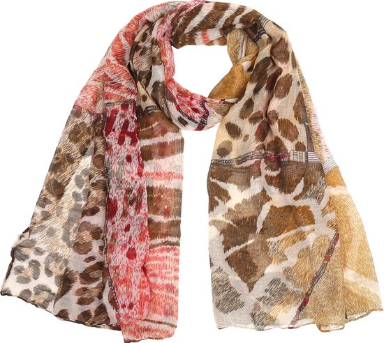 Shawl viscose wol katoen panterprint blokken grijs - MB Styling shawls