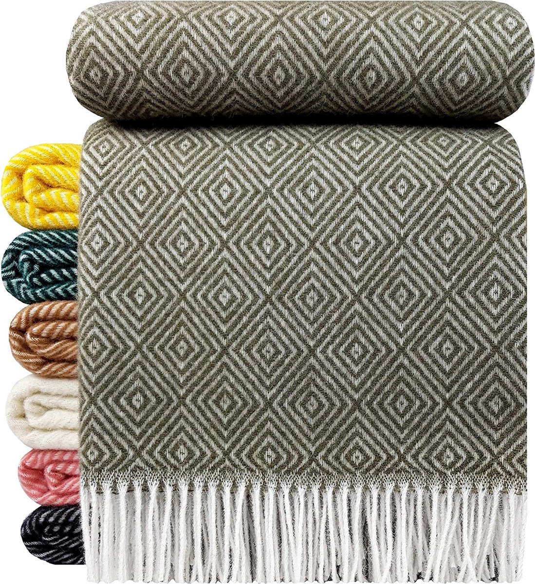 Plaids.shop Wollen Plaid STOCKHOLM Olijfgroen 140x200