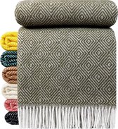 Wollen Plaid - STOCKHOLM - Olijfgroen (140x200cm) 100% Wol