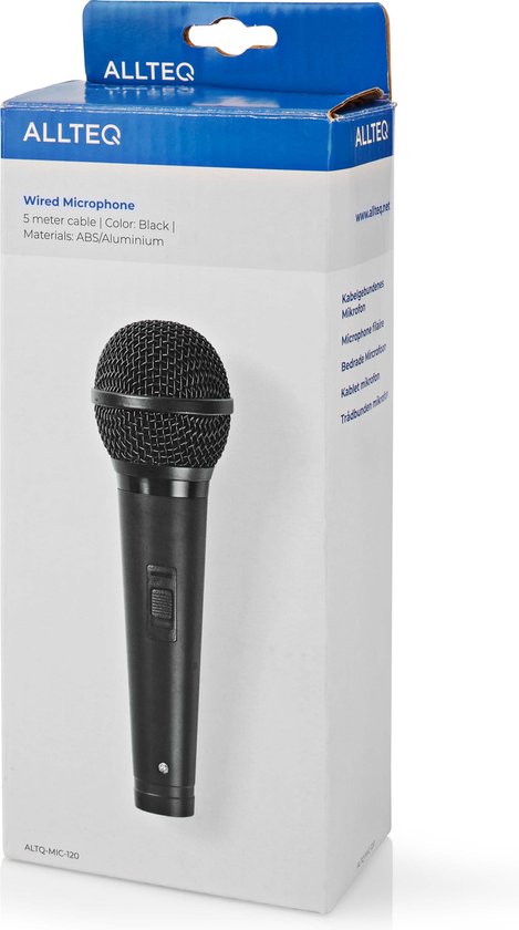 Microfoon - Dynamisch - Zwart - 5 meter kabel - 6.3mm jack - Aan/uit-knop - Zwart - Allteq - Allteq