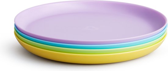 Munchkin Multi Gekleurde Bordjes voor Kinderen - Vrolijke Kleurtjes - Magnetron- en Vaatwasserbestendig - Per 4 Stuks - Munchkin