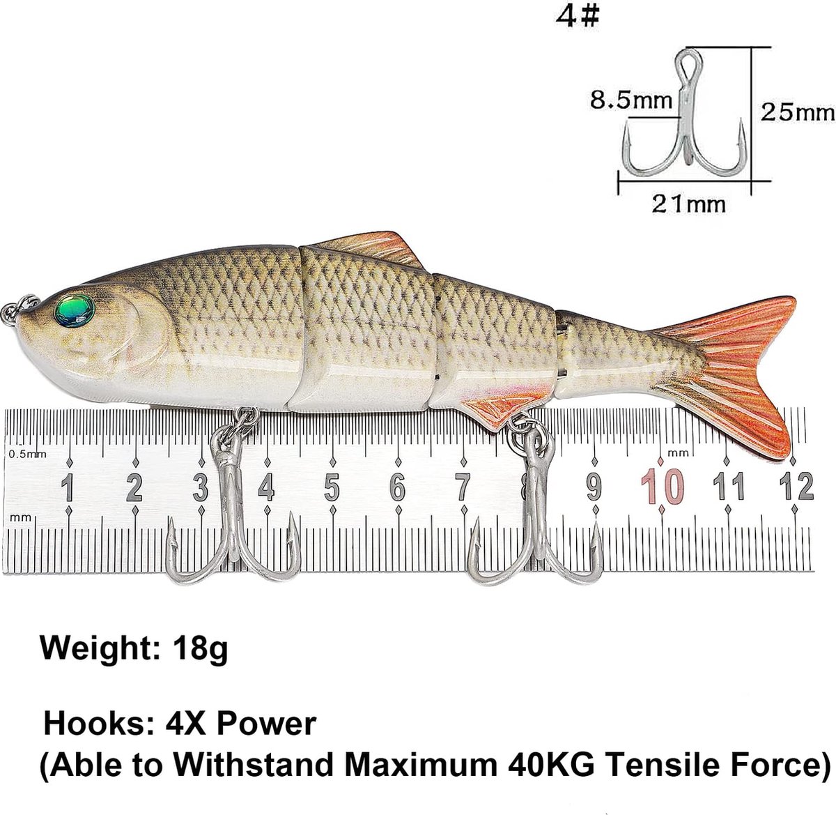 20 stuks snoekbaars forel aas, zacht kunststof visaas, zwembaits-aas met jigkop, baarsvisaas, geschikte jigkoppen, kunstmatige viskit voor forel, zeewater, zoet water 1
