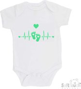 100% Katoenen Romper "Hartslag voetjes" Unisex Katoen Wit/mint Maat 56/62