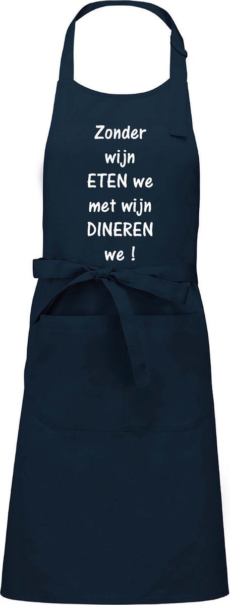 Mijncadeautje - Luxe keukenschort - Zonder wijn eten we, met wijn dineren we - Blauw