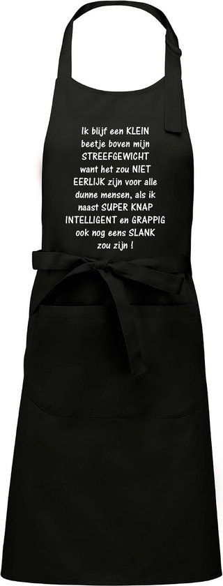 Mijncadeautje Schort - Boven mijn streefgewicht - Mooie - grappige - leuke Keukenschort - Zwart