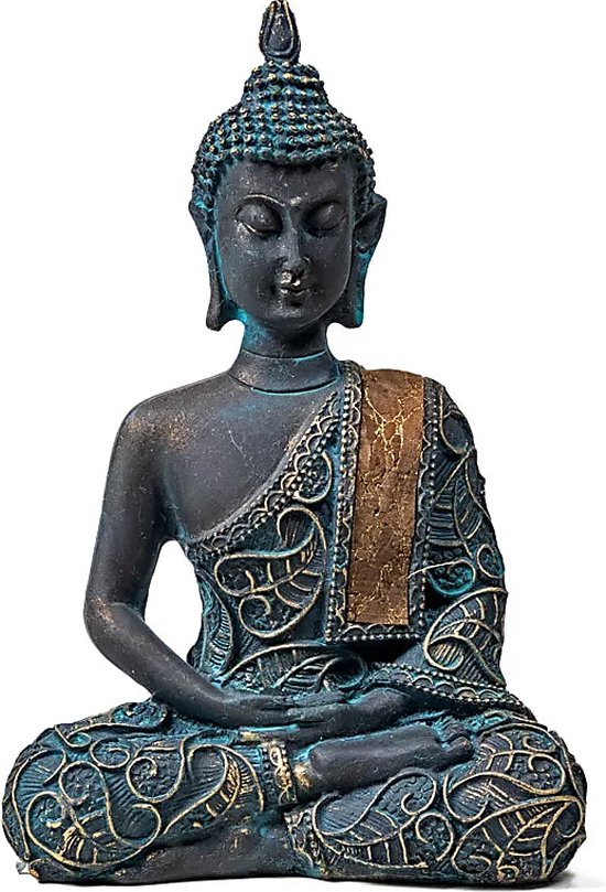 Boeddha in Meditatie antieke finish Thailand - 10x6x15 cm