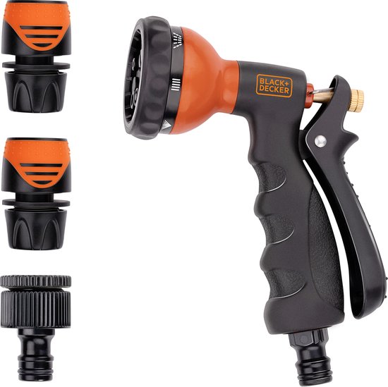 BLACK+DECKER Sproeikop met 3 Tuinslang Koppelingen - 7 Waterstanden - Metaal - Zwart/Oranje