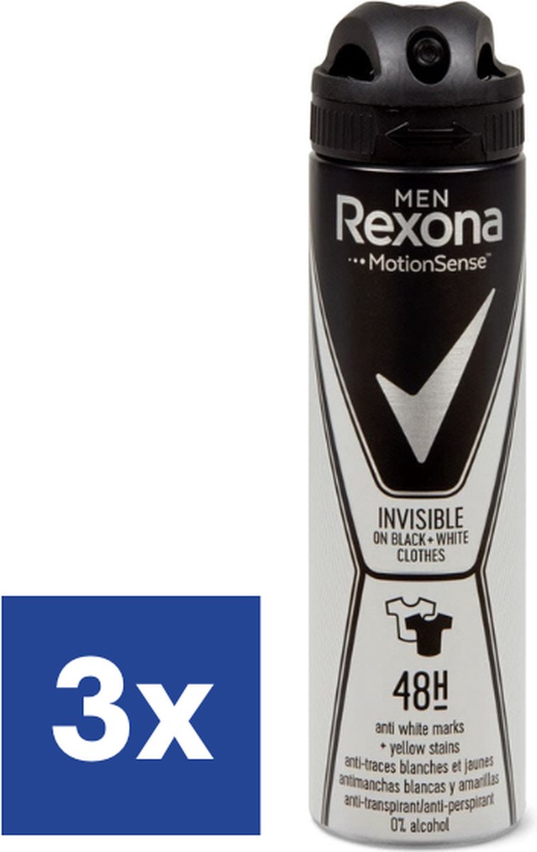Goedkoopste Rexona Men Invisible On Black & White Deo Spray - 3 x 150 ml