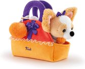 Trudi - Fashion Pets Hond Taylor Tropical in Fashion Bag (XS-29614) - Pluche knuffel - Ca. 18 cm (Maat XS) - Geschikt voor jongens en meisjes - Oranje/Wit/Bruin