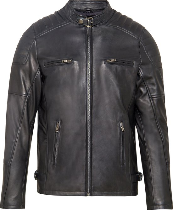 Blouson en cuir d'agneau noir Biker Ralph - 5XL