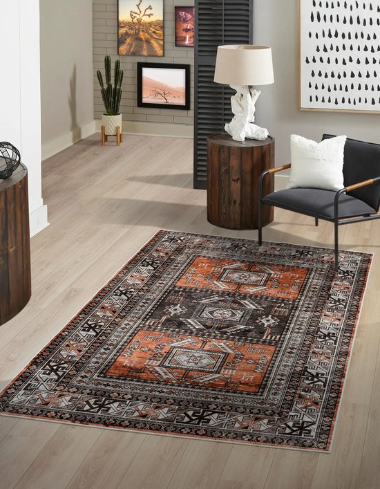 Flycarpets Ruby Wasbaar Vintage Vloerkleed - Terracotta / Bruin - Laagpolig - 200x300 cm