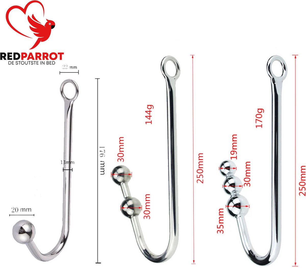 Goedkoopste Complete 3-delige anale haak set GROOT | 3 verschillende haken | Anale bal | Buttplug | Kont | BDSM | Hoge kwaliteit RVS | Anus | Anaal | Analtoys