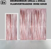 2x Folie gordijn metallic 2,4m x 1m rosegoud - vlamvertragend - Decoratie festival themafeest Holland gala disco glitter and glamour wanddeco