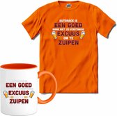 Autorace is een goed excuus om te zuipen | Race Fan kleding | Supporter | Dutch Army | Autosport Cadeau | Bier Kado Tip | - T-Shirt met mok - Unisex - Oranje - Maat M