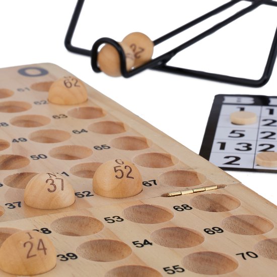 Thumbnail van een extra afbeelding van het spel Relaxdays bingo spel - hout - bingokaarten - bingomolen - set - kinderbingo - ouderen