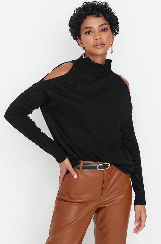 Vrouwen Off Shoulder Trui Top Y2K Esthetische Lange Mouw Kant Trim