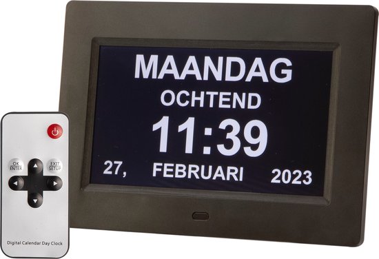 Alora Dementieklok - 7 inch digitaal display - Zwart - Medicatiealarm - Wekkers - Met afstandsbediening