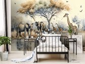 Fotobehang - Dieren - Savanne - Natuur - Vliesbehang - (368 x 254 cm)