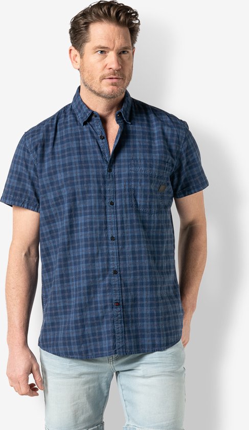 Twinlife Heren shirt plaid s.s. - Overhemden - Luchtig - Vochtabsorberend - Duurzaam - Zwart - S